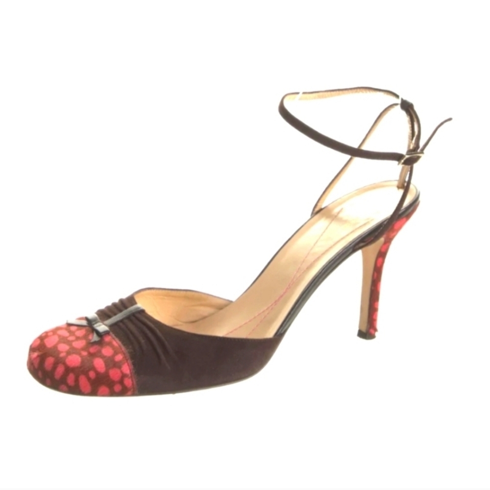 KATE SPADE Vintage Pony Hair Polka Dot Ankle Strap Heels 9.5 Red Black Rare - Picture 7 of 9